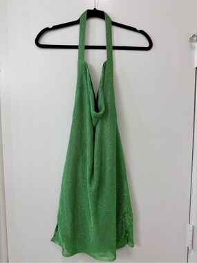 Meshki Meilani Low Back Diamante Mesh Mini Dress - Green
